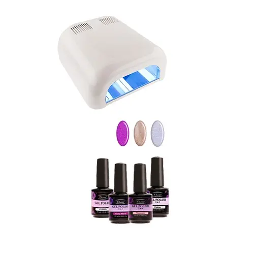 UV/LED gél lakk - próba szett kicsi, 4X15ml + 4 fénycsöves fehér UV lámpa