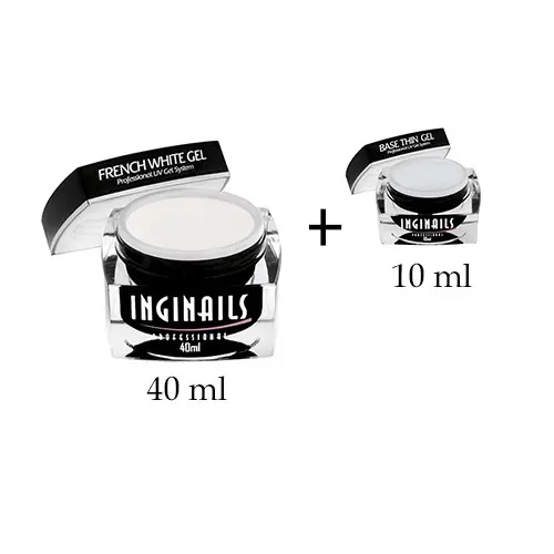 UV Inginails Professional - zselé szett French White 40ml + Base Thin Gel 10ml
