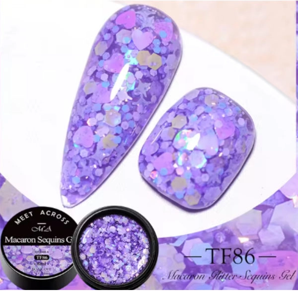 LED UV színes zselé - Macaron glitter, Violet 8ml