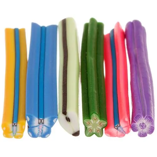 Díszítő rudacskák Fimo Nail Art, 6db - pillangó, virág és gyümölcs